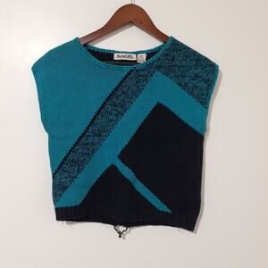 Vintage Images Women's Sweater Vest Teal Black Size S Ramie Cotton Knit